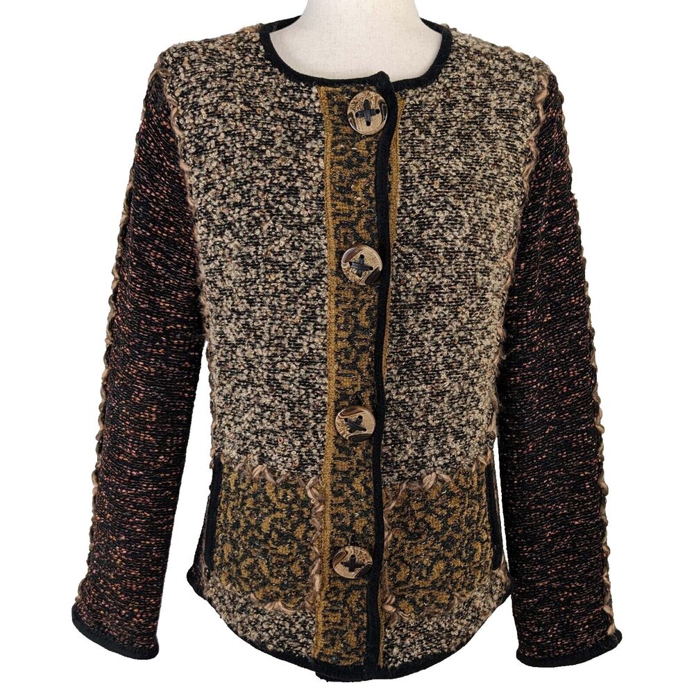 Curio Anthropologie Women's LG Cardigan Boucle Art Sweater